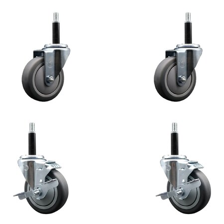 Service Caster 4'' Thermoplastic Rubber Wheel Swivel 3/4'' Expanding Stem Caster Set 2 Brakes, 4PK SCC-EX20S414-TPRB-2-TLB-2-34